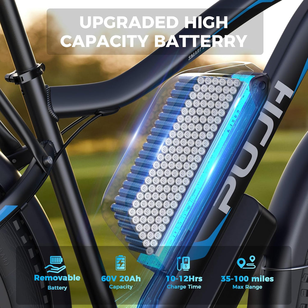 Electric Bike for Adult, 60V 20Ah Dual Motor Ebikes, Max 50MPH Up to 100 Miles