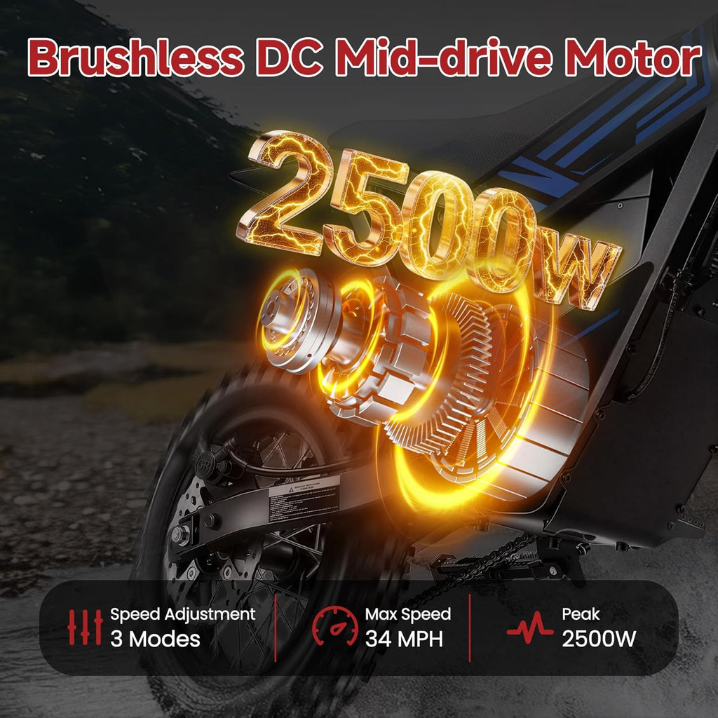 VE-6 2500W Electric Dirt Bike for Adults, 34 MPH Max Speed, 18 Miles Range, E-Bike