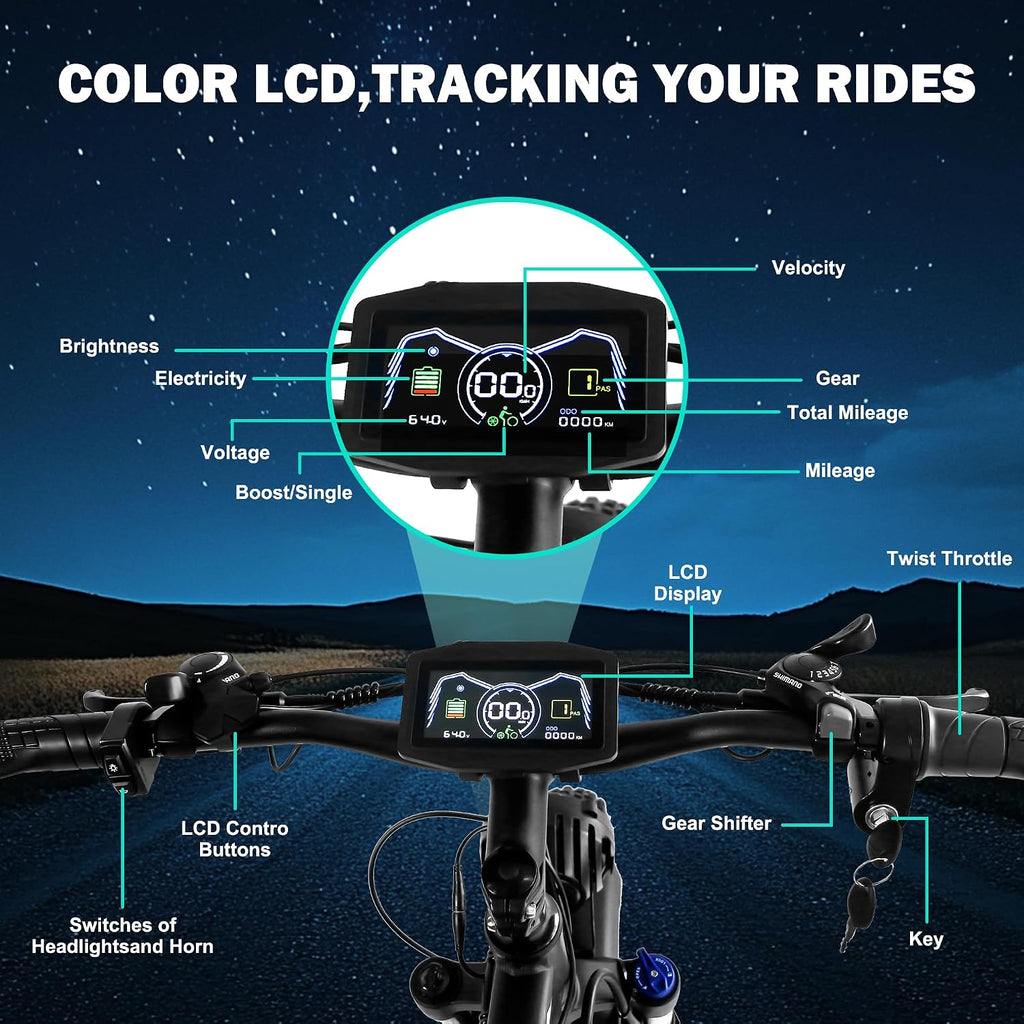 Electric Dirt Bike, 5000W Peak 60V/52V 25AH Dual Motor Ebike for Adult, 40-50MPH