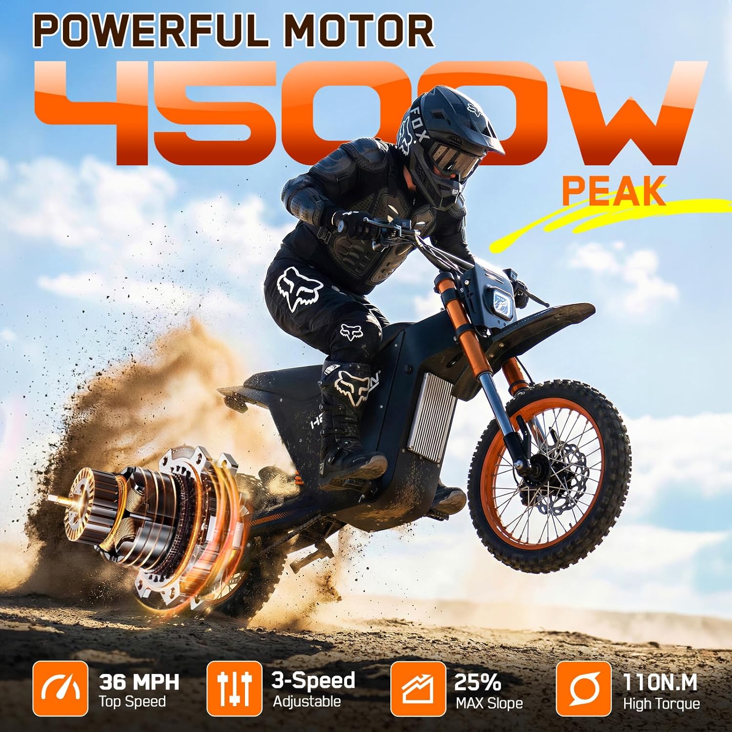 G300 SE 4500W Peak Electric Dirt Bike for Adults and Teens, 48V 26Ah