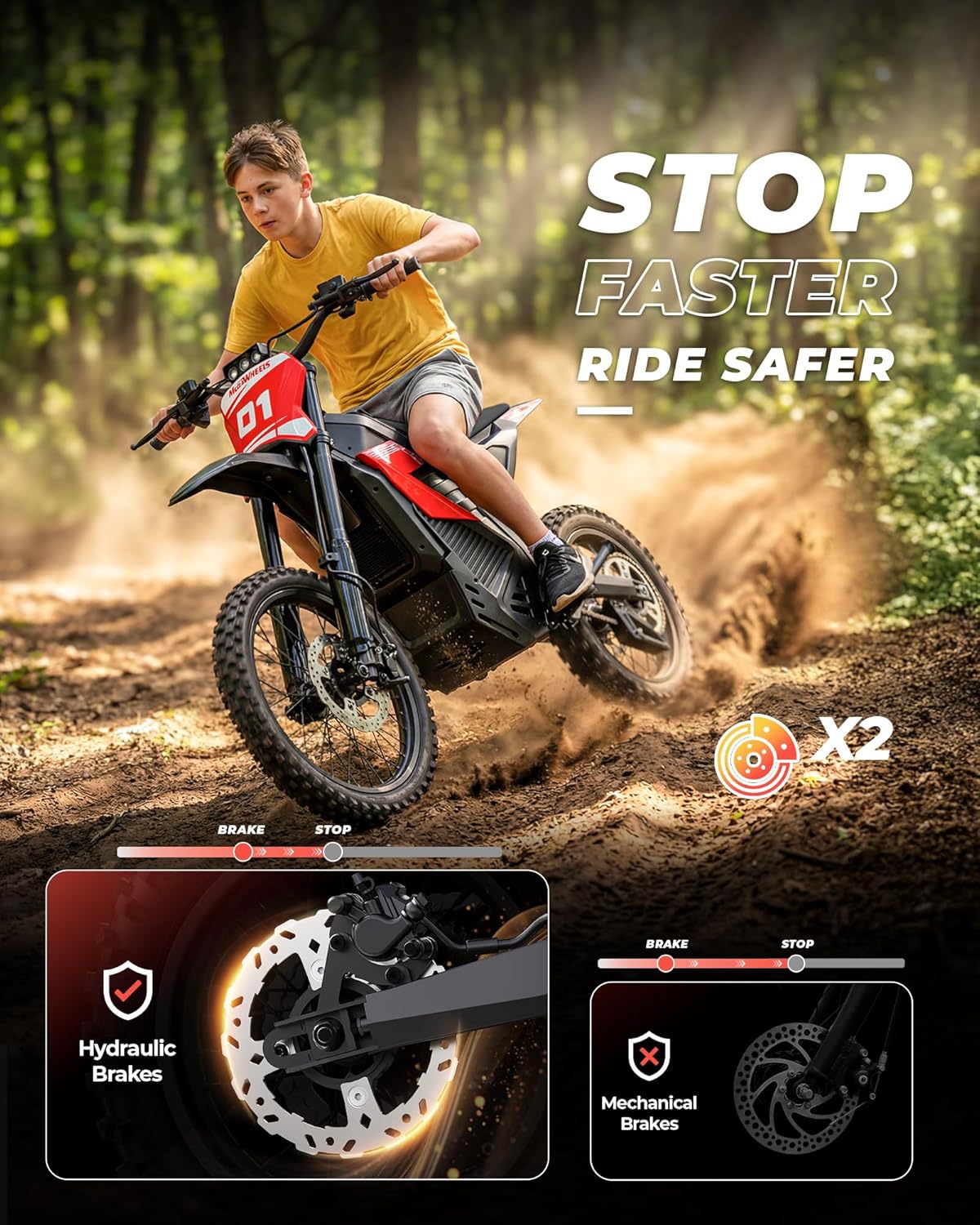 D2 Lite 3550W Peak Electric Dirt Bike, 48V/23.4AH