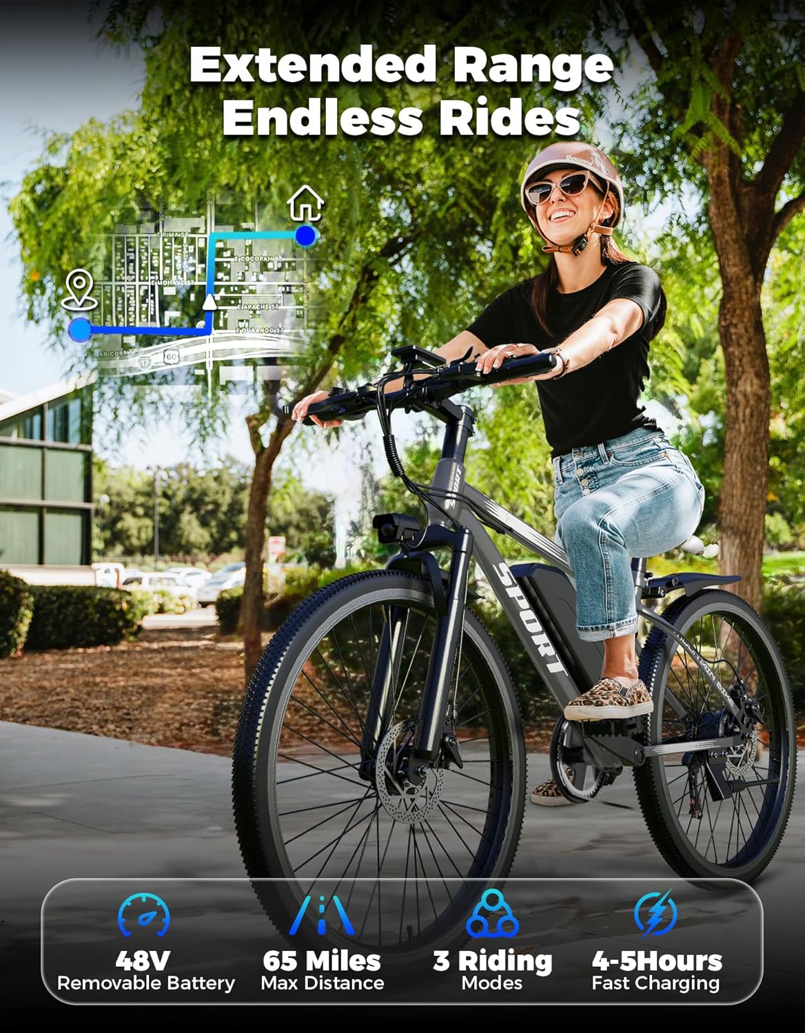 Electric Bike for Adults, 1500W Peak Mountain Ebike with 25 MPH, 65 Miles Range, 7-Speed, 48V 10.4Ah