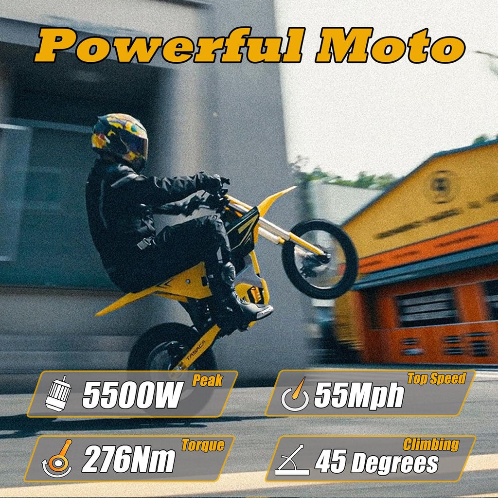 Electric Dirt Bike with 5500W Motor Up to 55 Mph, 276Nm Max Torque, 52V 30Ah