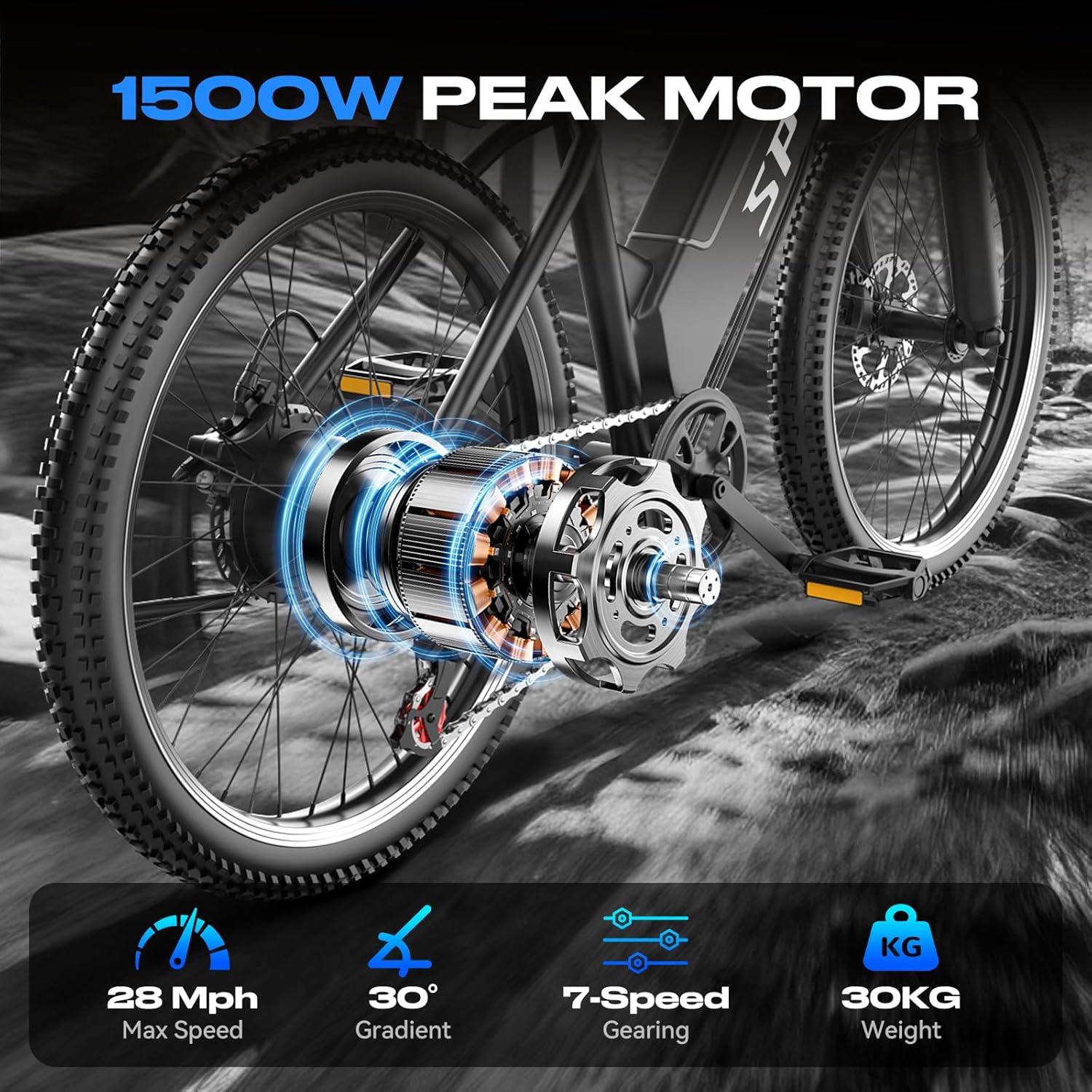 Electric Bike for Adults Teens,1500W Peak Ebike,60Miles 25MPH E Mountain Bike,26