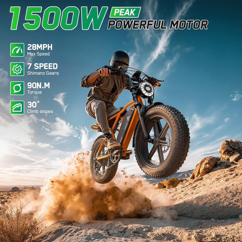 Electric Bike for Adults, 1500W Peak Motor 60 Miles Fat Tire Ebike with 48V 15Ah
