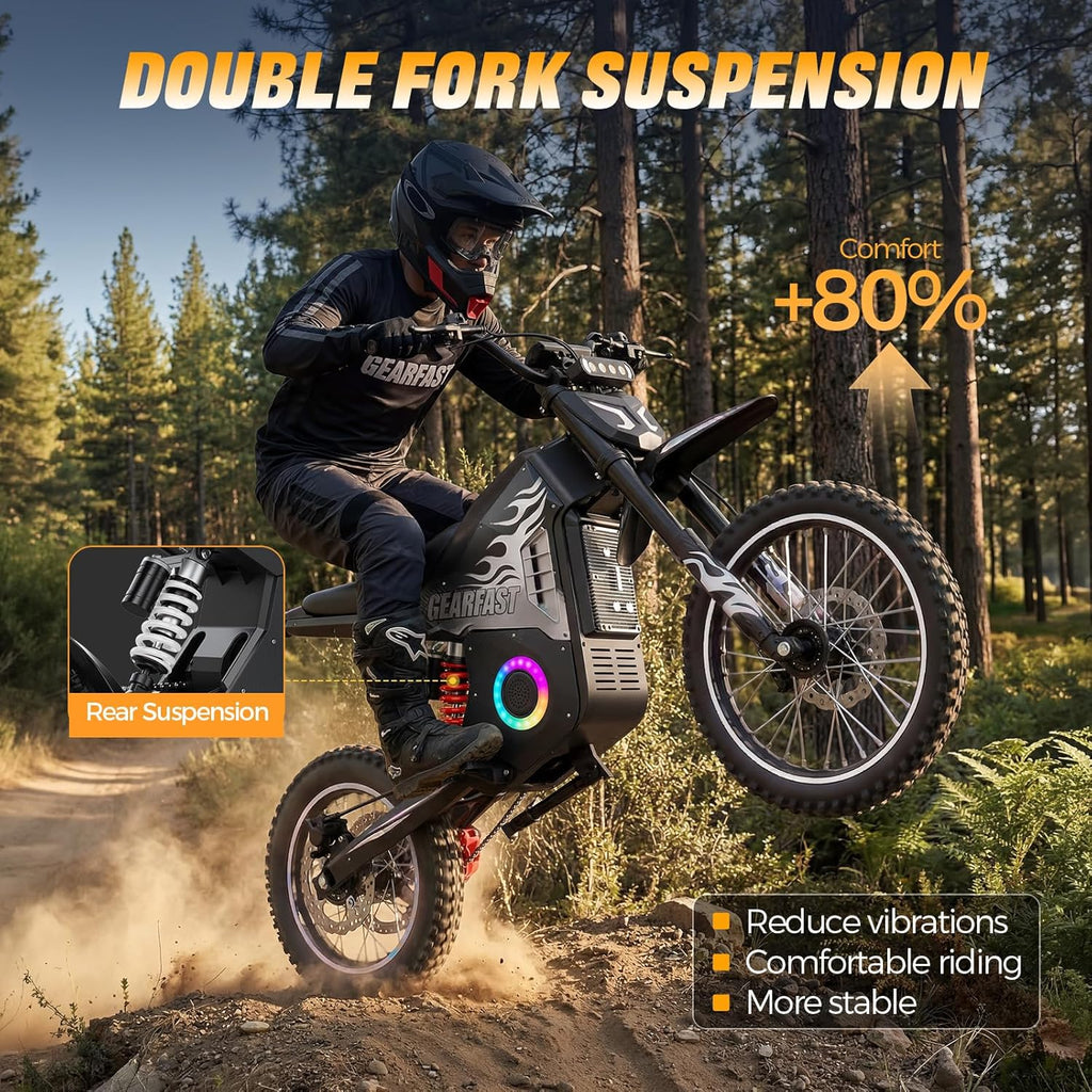 Electric Dirt Bike, 14"/12" Fat Tire 3000W Peak 40 MPH Electric-Motorcycle
