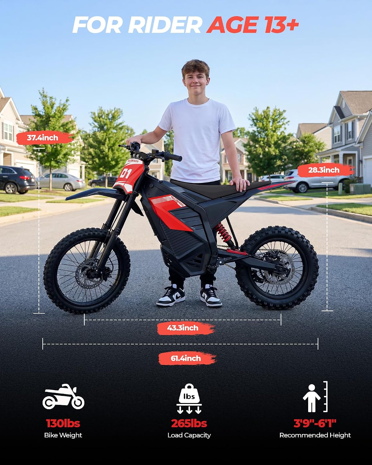 D2 Lite 3550W Peak Electric Dirt Bike, 48V/23.4AH