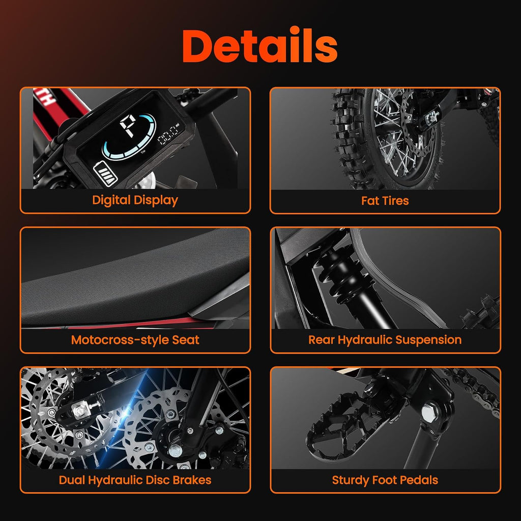 3000W VE-5 Electric Dirt Bike for Adults, 40 MPH Max Speed, E Dirt Bike W/48V