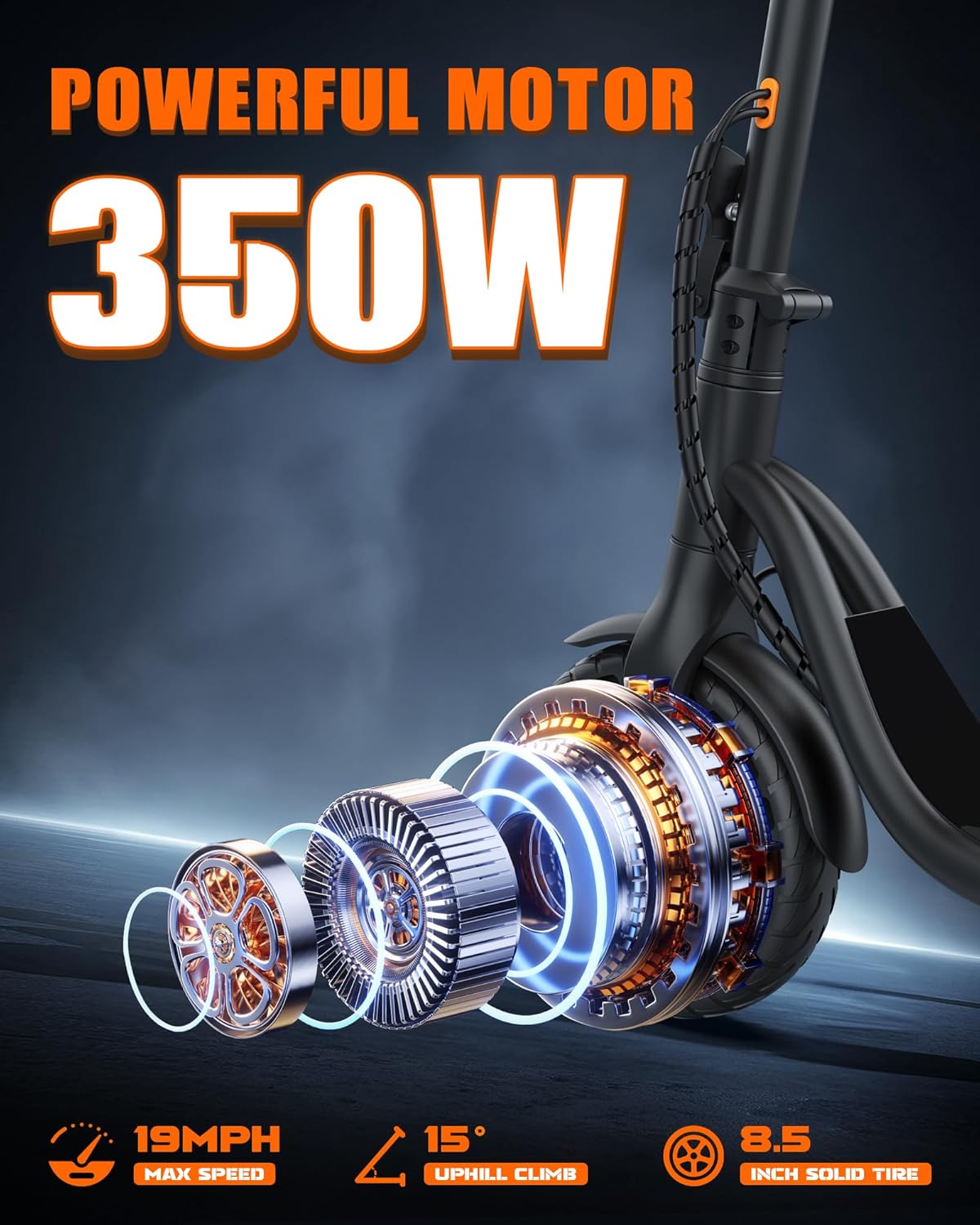 Electric Scooter, 350W/500W Powerful Motor, 19-22 MPH Max Speed