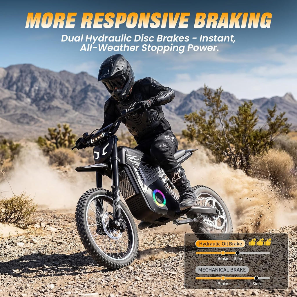 Electric Dirt Bike, 14"/12" Fat Tire 3000W Peak 40 MPH Electric-Motorcycle