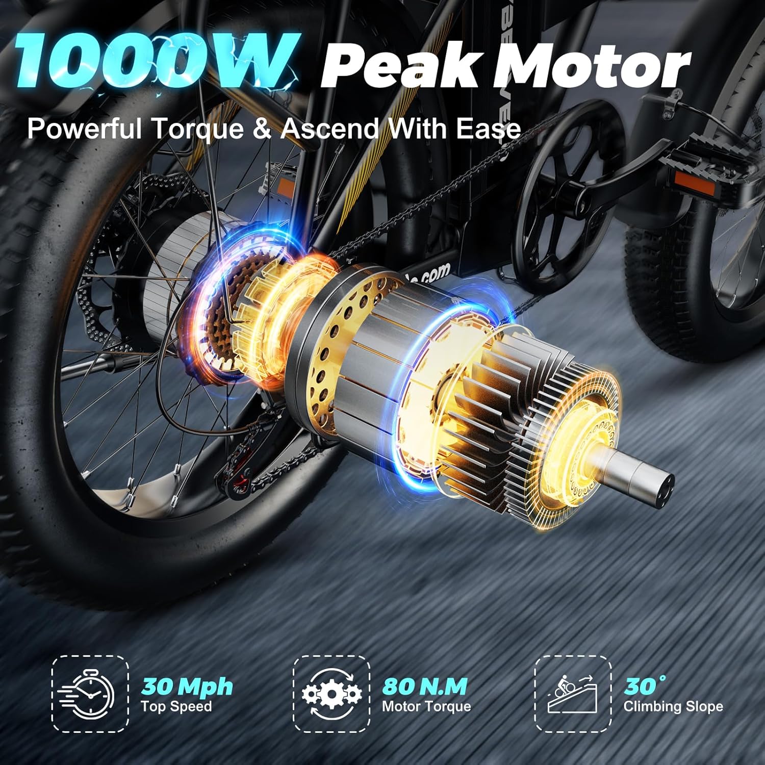 1000W Folding Electric Bike, 48V 20AH Large Removable