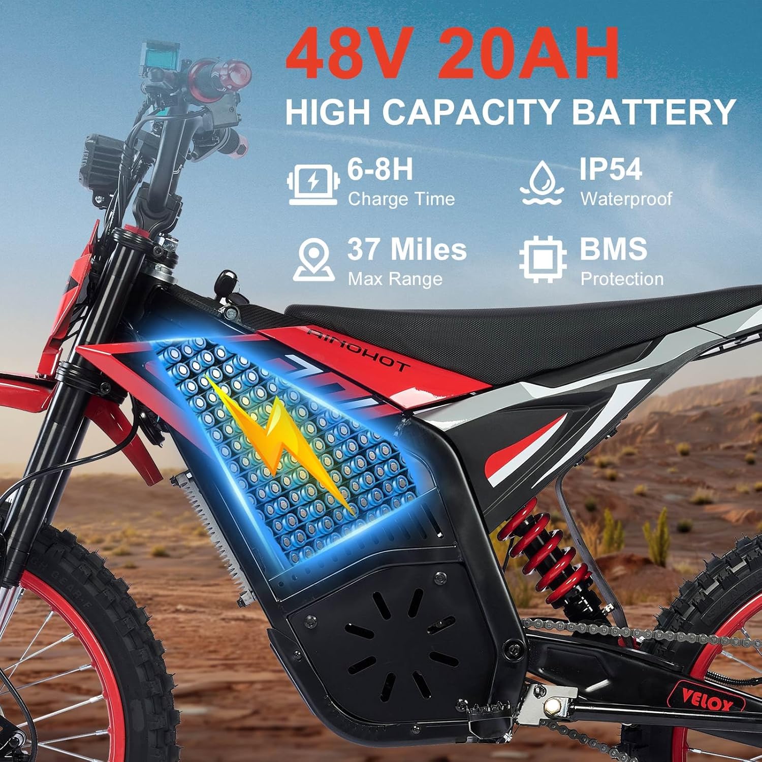 Velox 3000W Electric Dirt Bike for Adults, 17" Electric Bike, 37MPH Electric Motorcycle for Teens