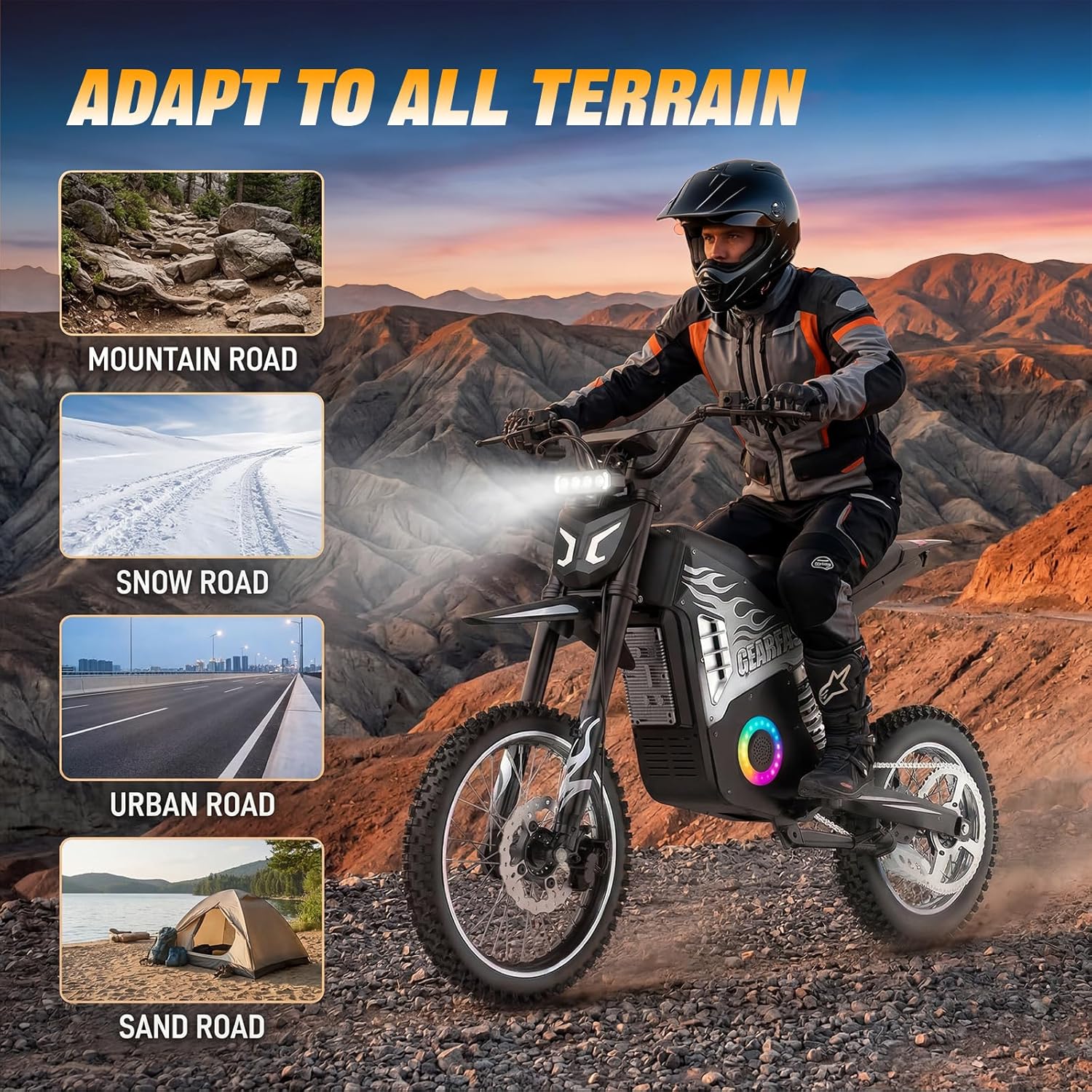 Electric Dirt Bike, 14"/12" Fat Tire 3000W Peak 40 MPH Electric-Motorcycle