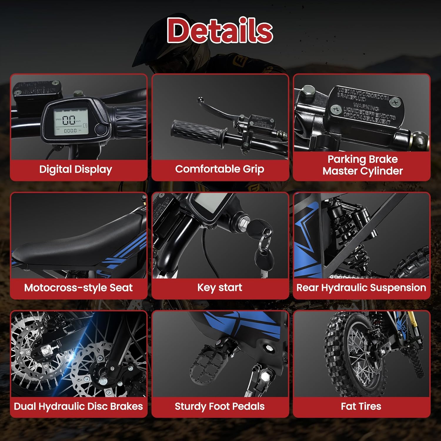 VE-6 2500W Electric Dirt Bike for Adults, 34 MPH Max Speed, 18 Miles Range, E-Bike