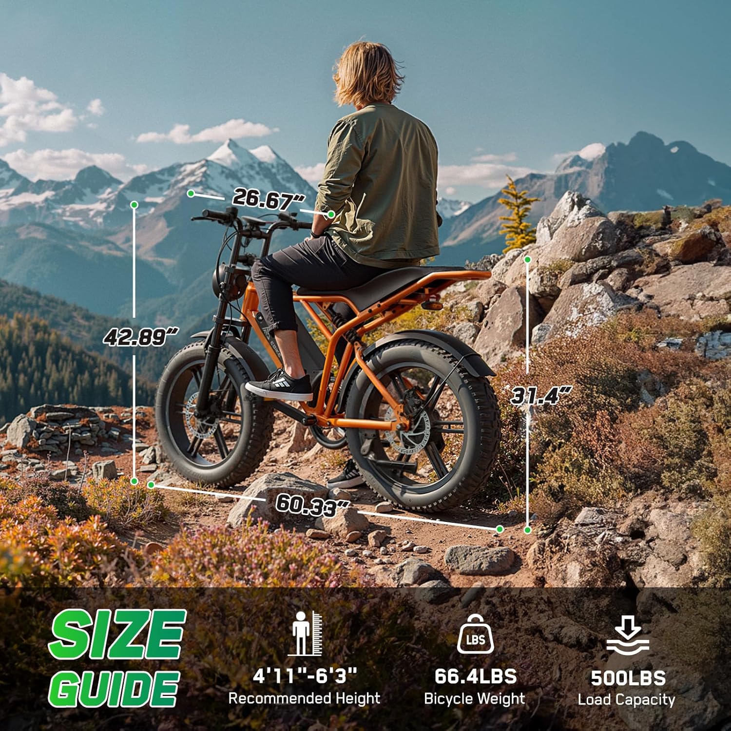 Electric Bike for Adults, 1500W Peak Motor 60 Miles Fat Tire Ebike with 48V 15Ah