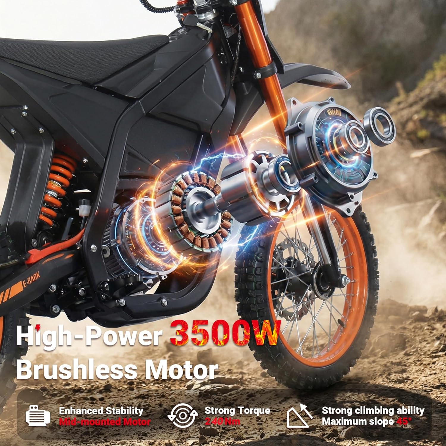 E‑Hawk 3500W Peak Power 48V Electric Dirt Bike for Teens & Adults