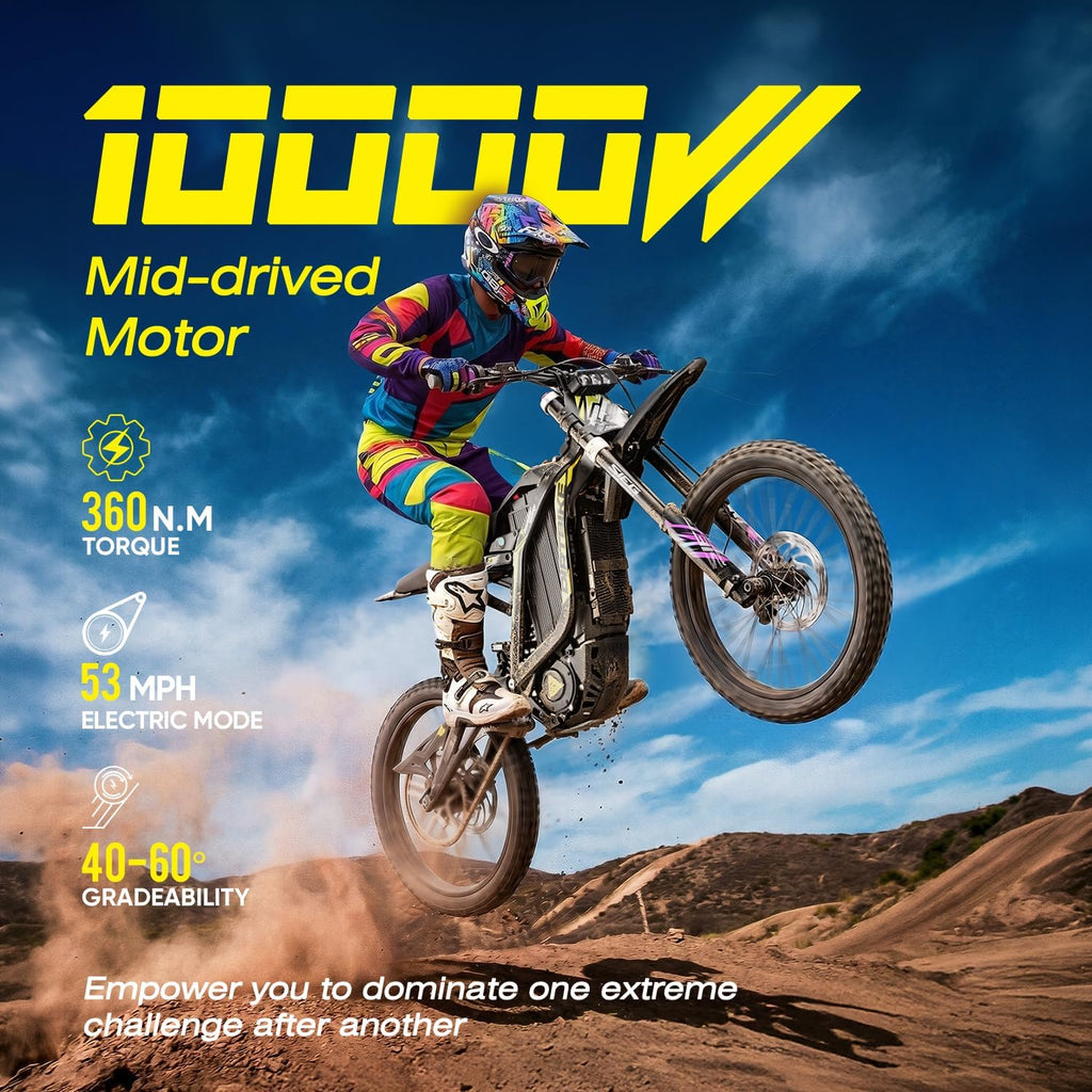 Electric Dirt Bike for Adults, 72V 16000W/10000W Peak Mid-Drive Motor