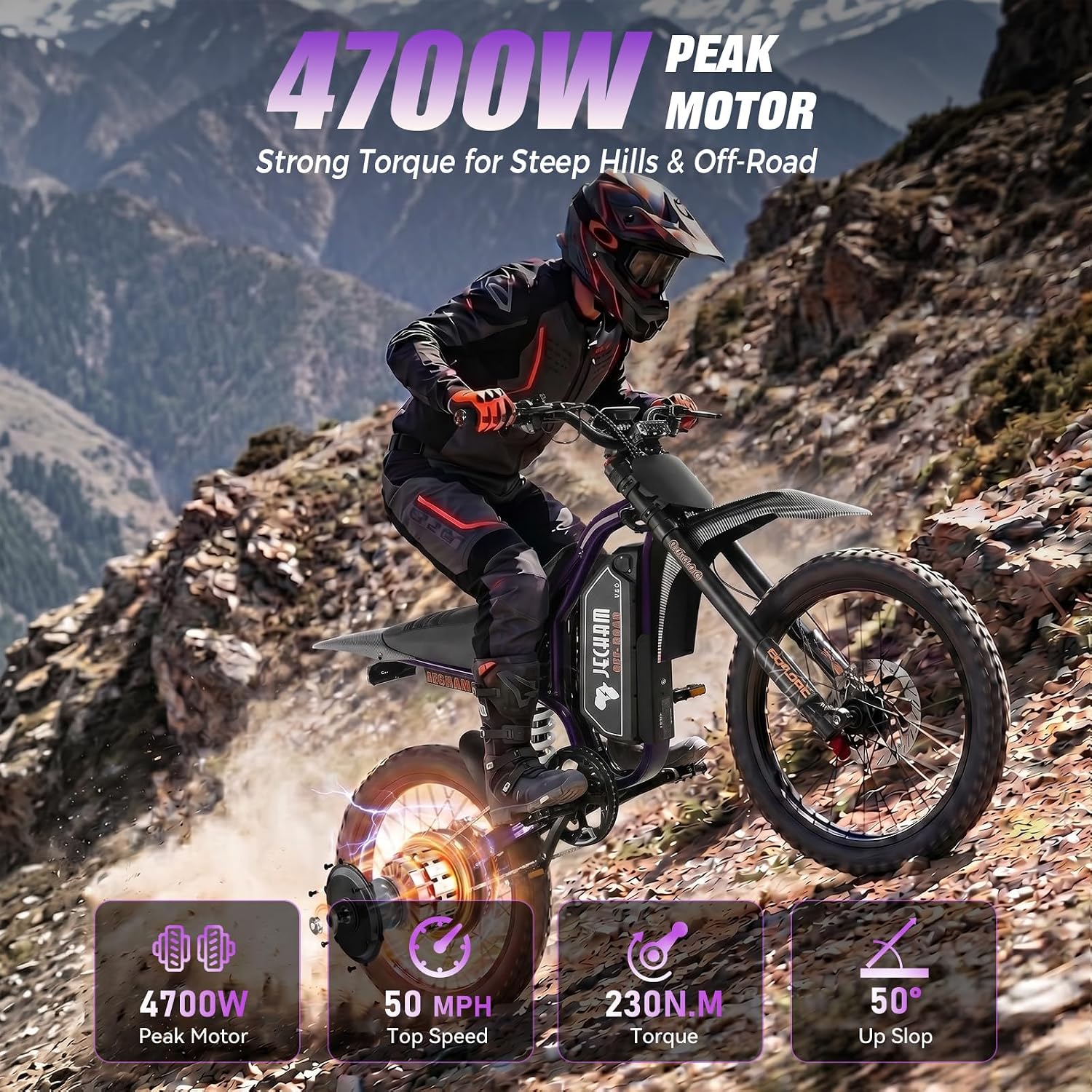 Electric Dirt Bike for Adults 4700W, Off-Road Electric Bike 60V 32Ah, 50 MPH High Speed
