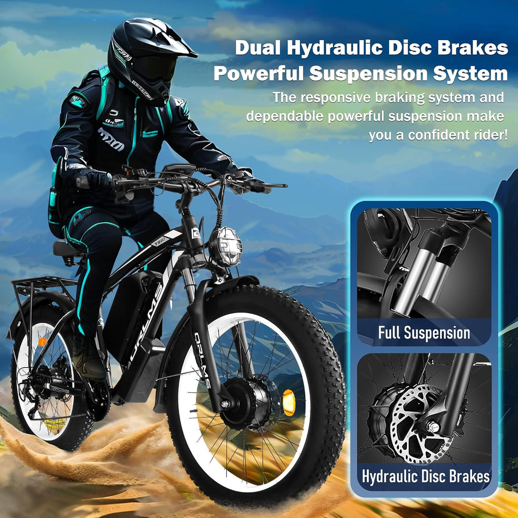 Electric Dirt Bike, 5000W Peak 60V/52V 25AH Dual Motor Ebike for Adult, 40-50MPH
