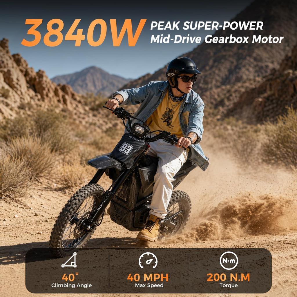 Electric Dirt Bike for Adults&Teens, Mid-Drive Motor 3840/5600W Peak