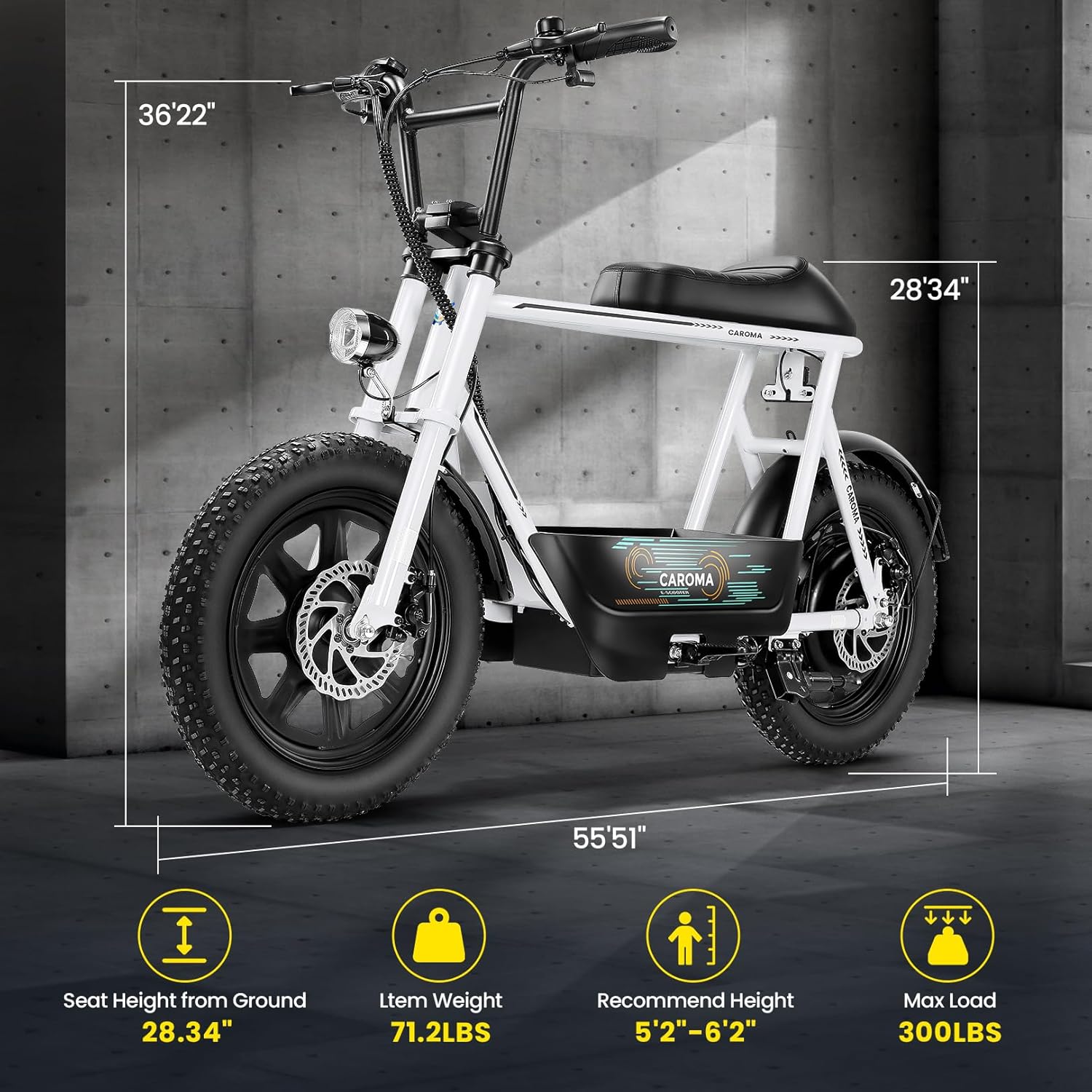 Peak 1200W/800W/500W Electric Scooter with Seat,16"×3" Fat Tire E bike