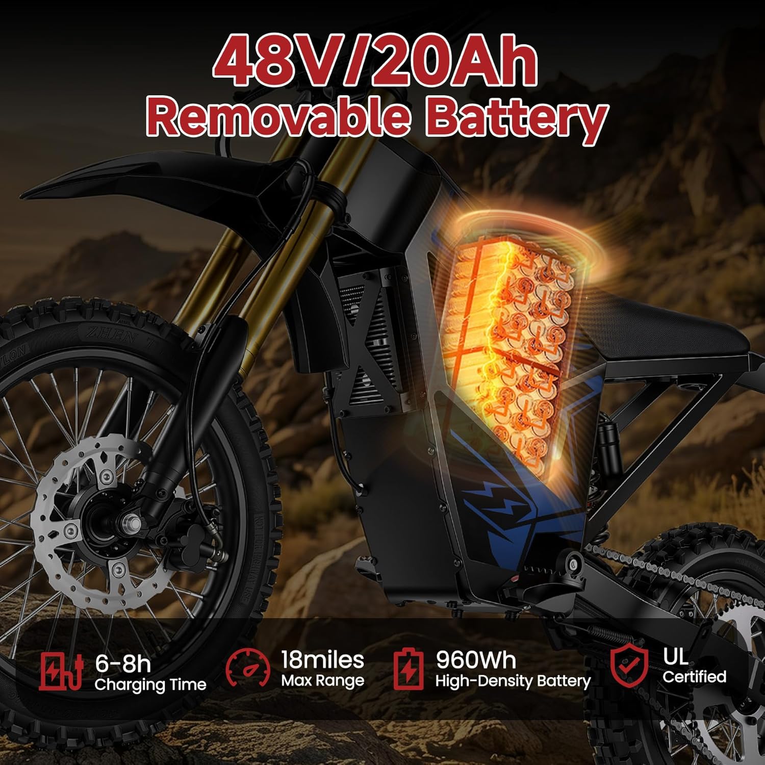 VE-6 2500W Electric Dirt Bike for Adults, 34 MPH Max Speed, 18 Miles Range, E-Bike