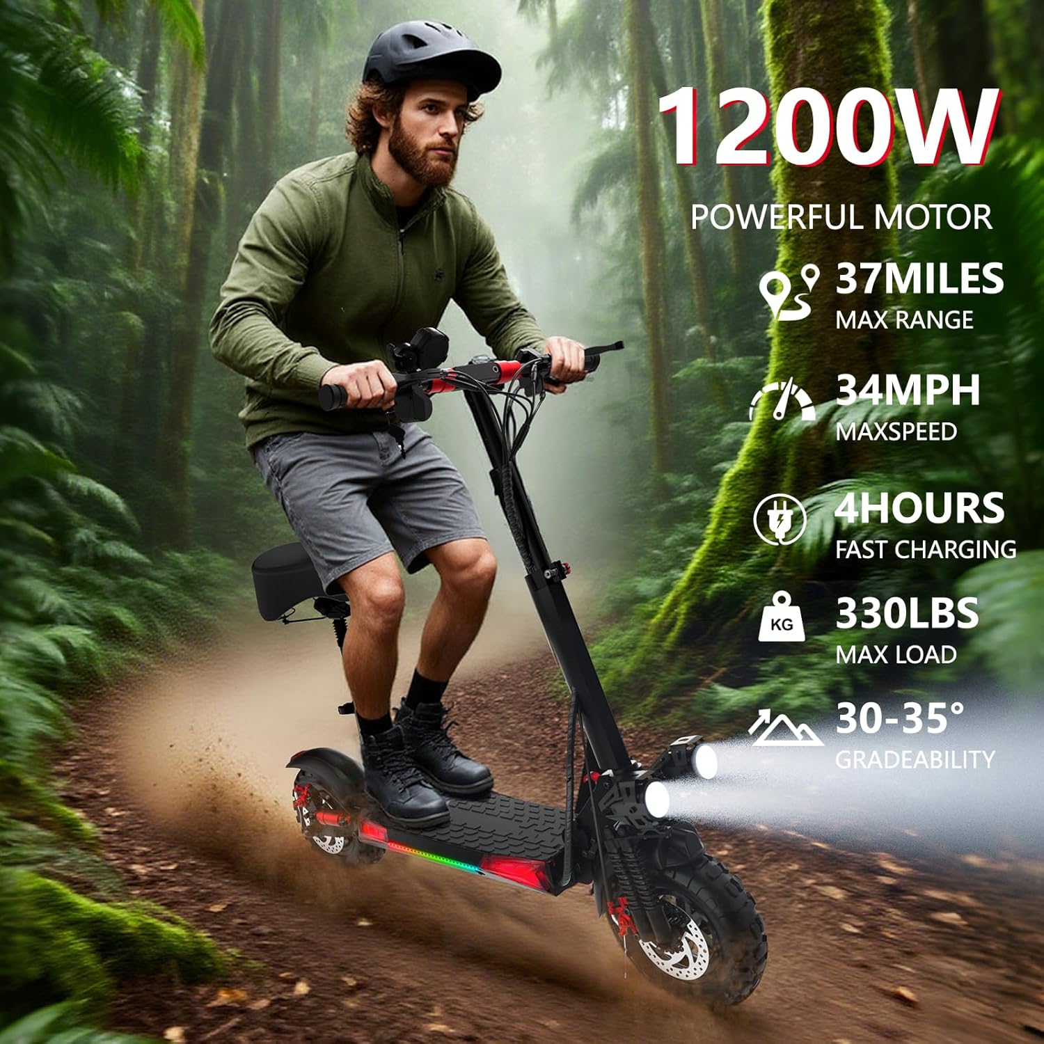 Electric Scooter Adults, 37 Miles Long Range, 34 Mph Max Speed, 11" Off-Road Tires,48V