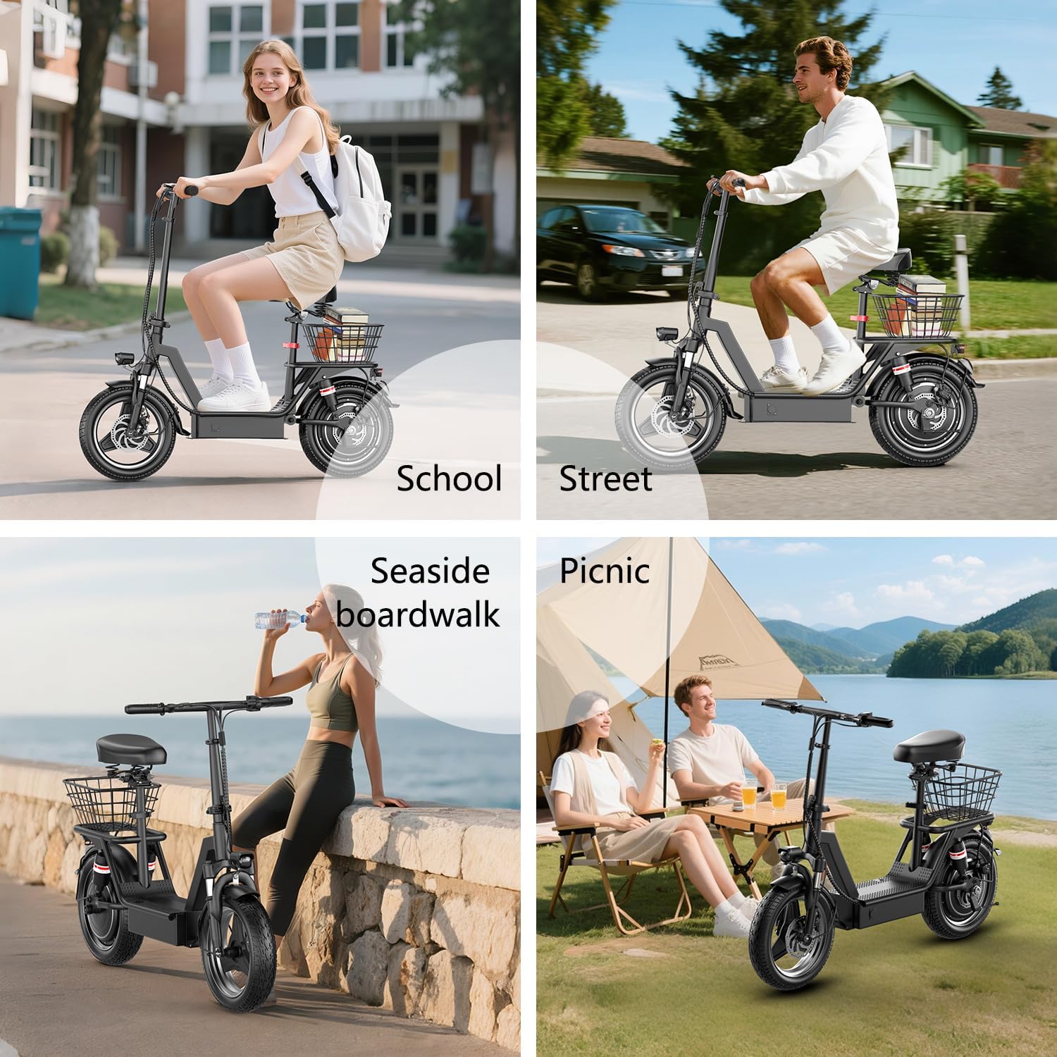 Electric Scooter for Adults, 1000W Peak Motor, 35 Miles of Range Scooter with Seat, 25 MPH
