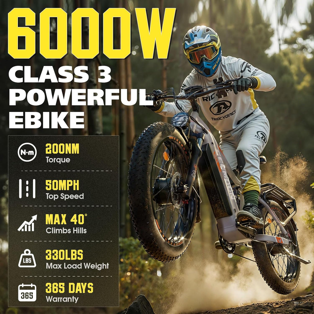 6000W Electric Bike,Max 50 MPH up to 150Mile Dual Motor Ebike for Adults,60V