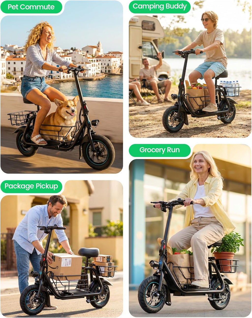 Electric Scooter with Seat for Adults - 550W Motor, Pet Basket, 19 MPH