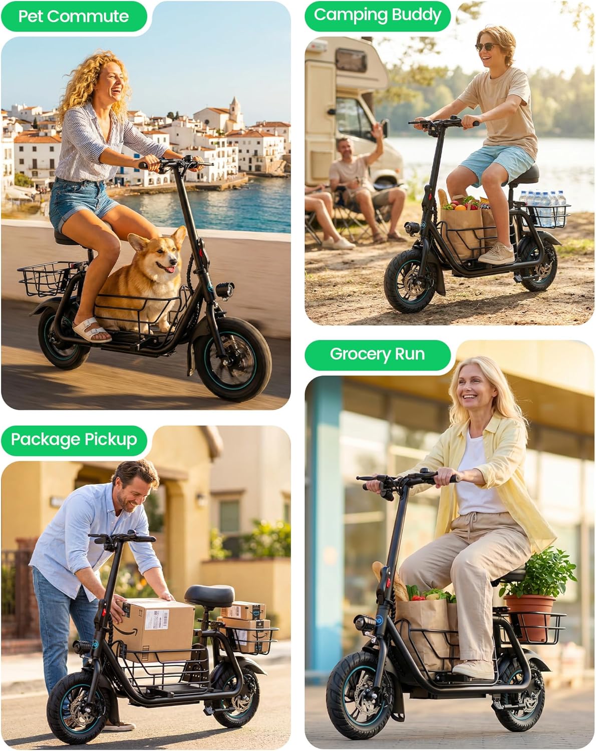 Electric Scooter with Seat for Adults - 550W Motor, Pet Basket, 19 MPH