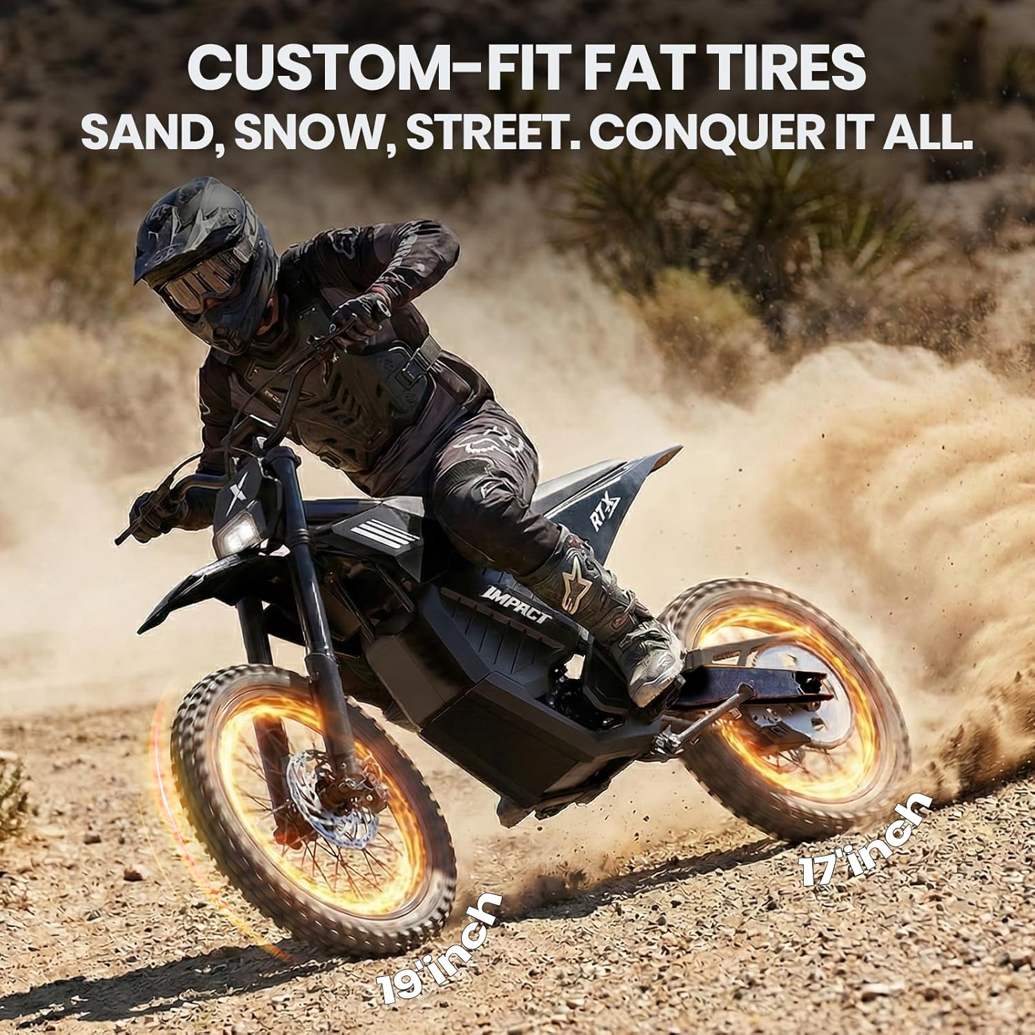 RT-X 19"17" Electric Dirt Bike for Adults, 6500W Peak 53+MPH Mid-Drive Motor