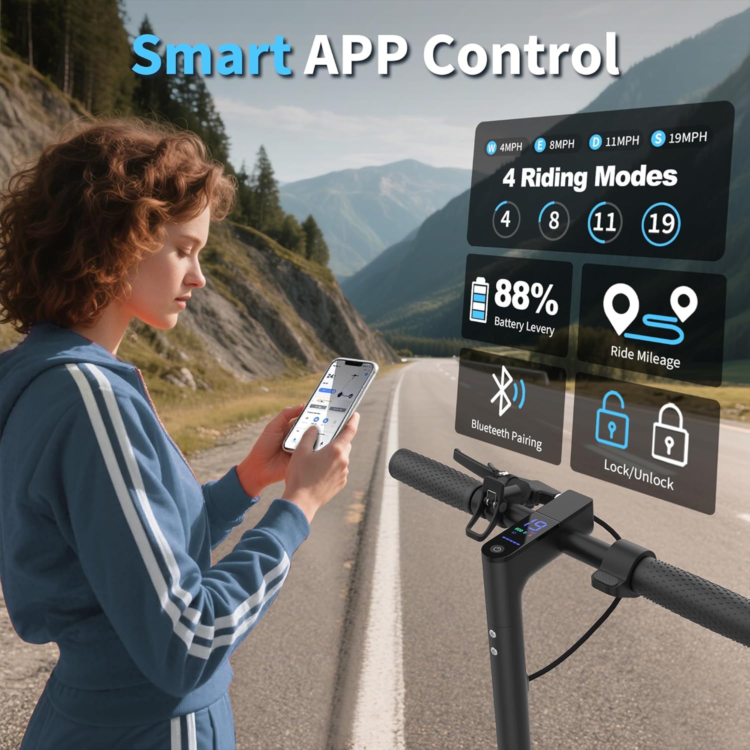 Electric Scooter, 500/350W Powerful Motor, 22/19 MPH Max Speed, 28-15 Miles