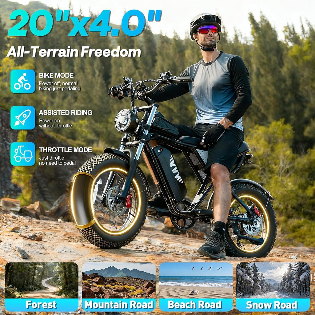 Adult Mountain Bike, 20-inch Wide-tire All-Terrain e-Bike Equipped