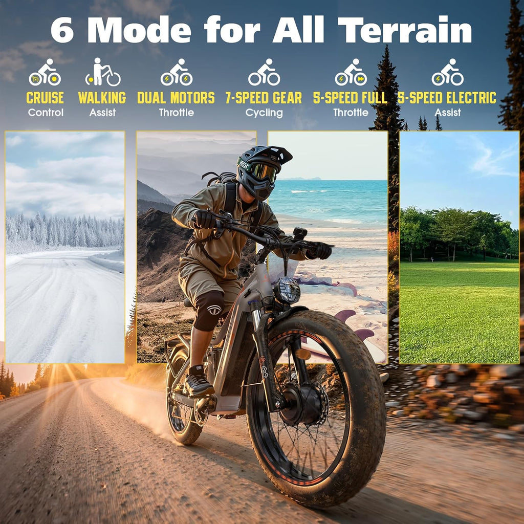 6000W Electric Bike,Max 50 MPH up to 150Mile Dual Motor Ebike for Adults,60V