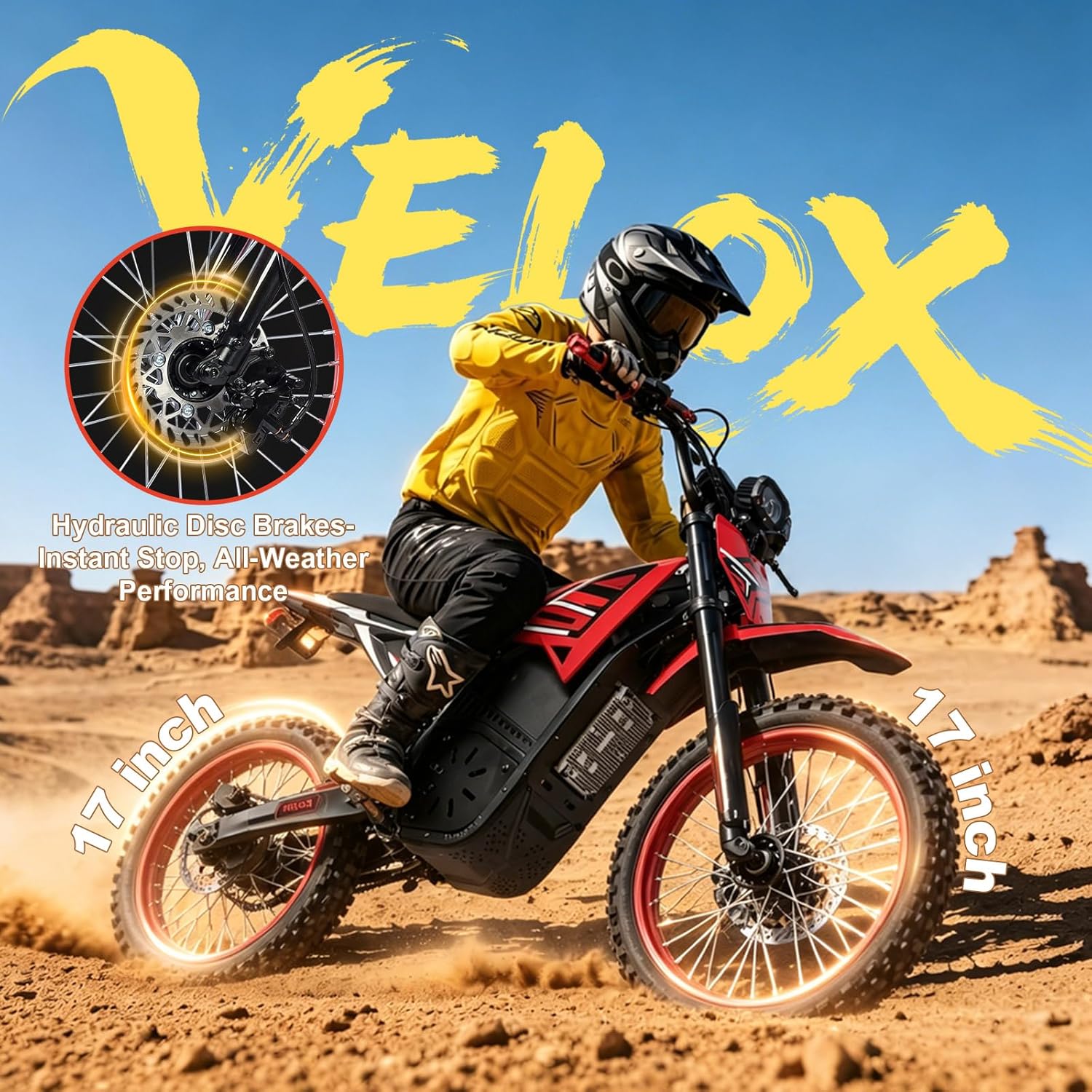 Velox 3000W Electric Dirt Bike for Adults, 17" Electric Bike, 37MPH Electric Motorcycle for Teens