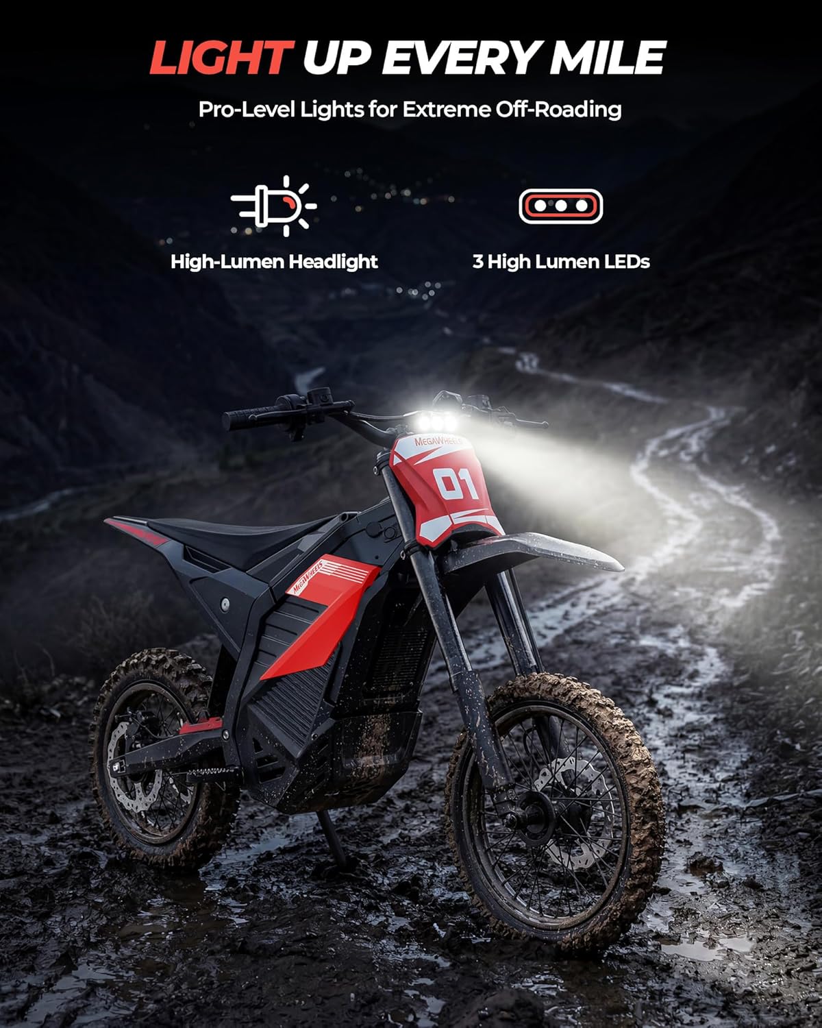D2 Lite 3550W Peak Electric Dirt Bike, 48V/23.4AH