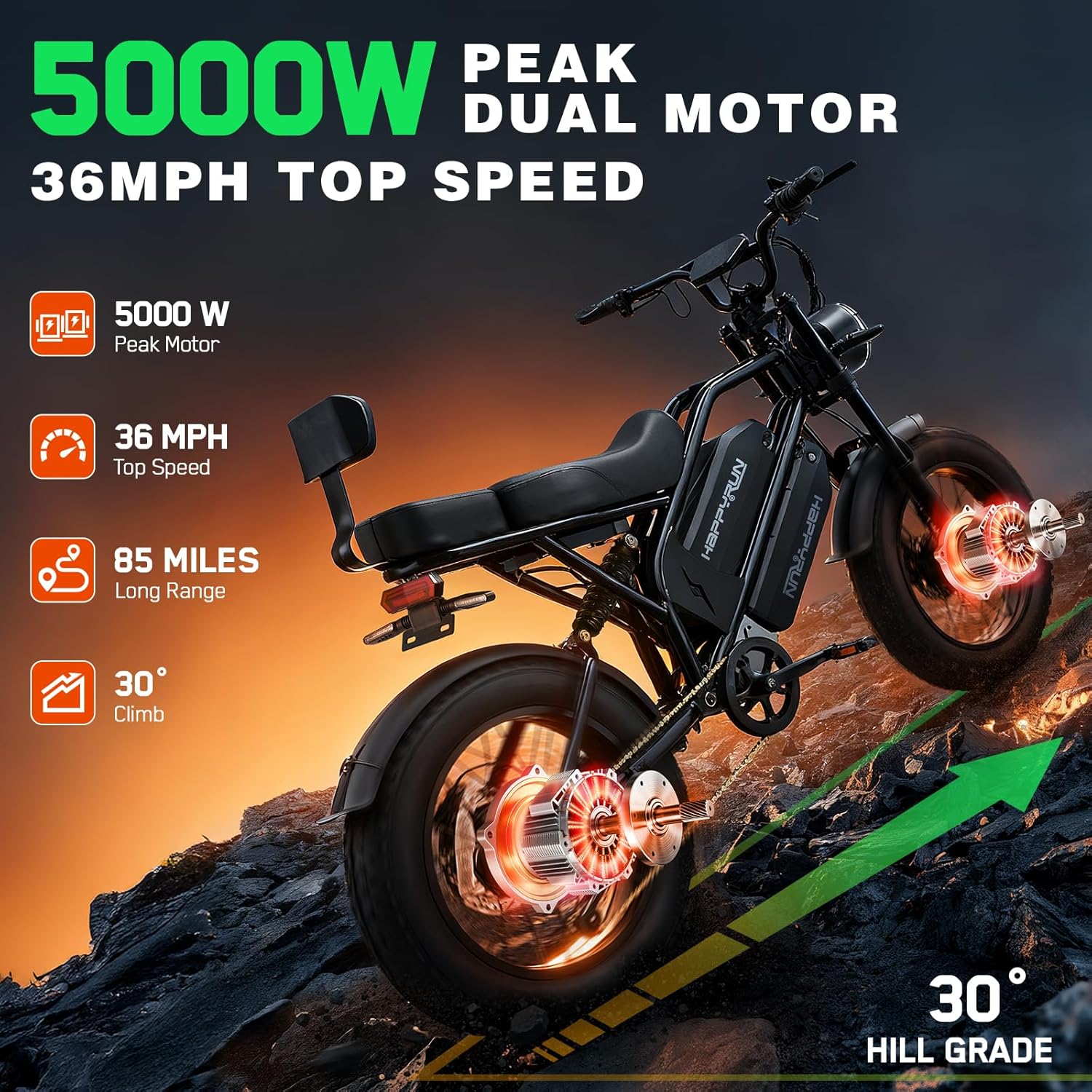 G70 Pro 5000W Peak Dual Motor Electric Bike for Adults, 38Ah