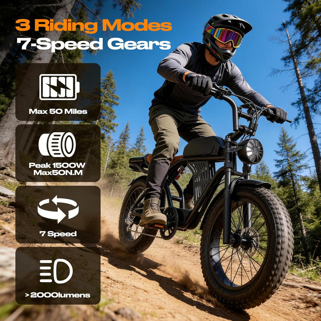 2500W Peak Electric Dirt Bike for Adults,100 Miles,32MPH Off-Road Ebike with 48V 20Ah