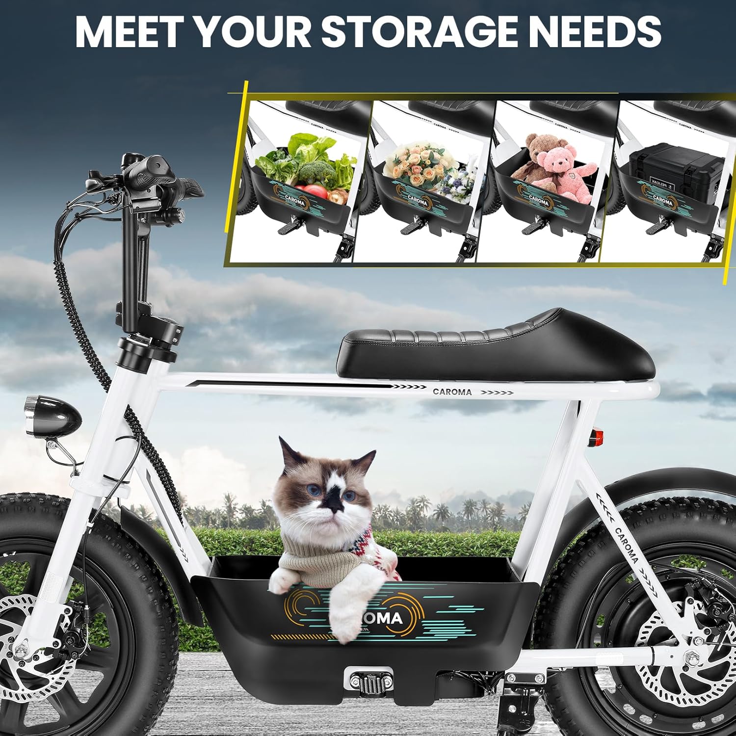 Peak 1200W/800W/500W Electric Scooter with Seat,16"×3" Fat Tire E bike