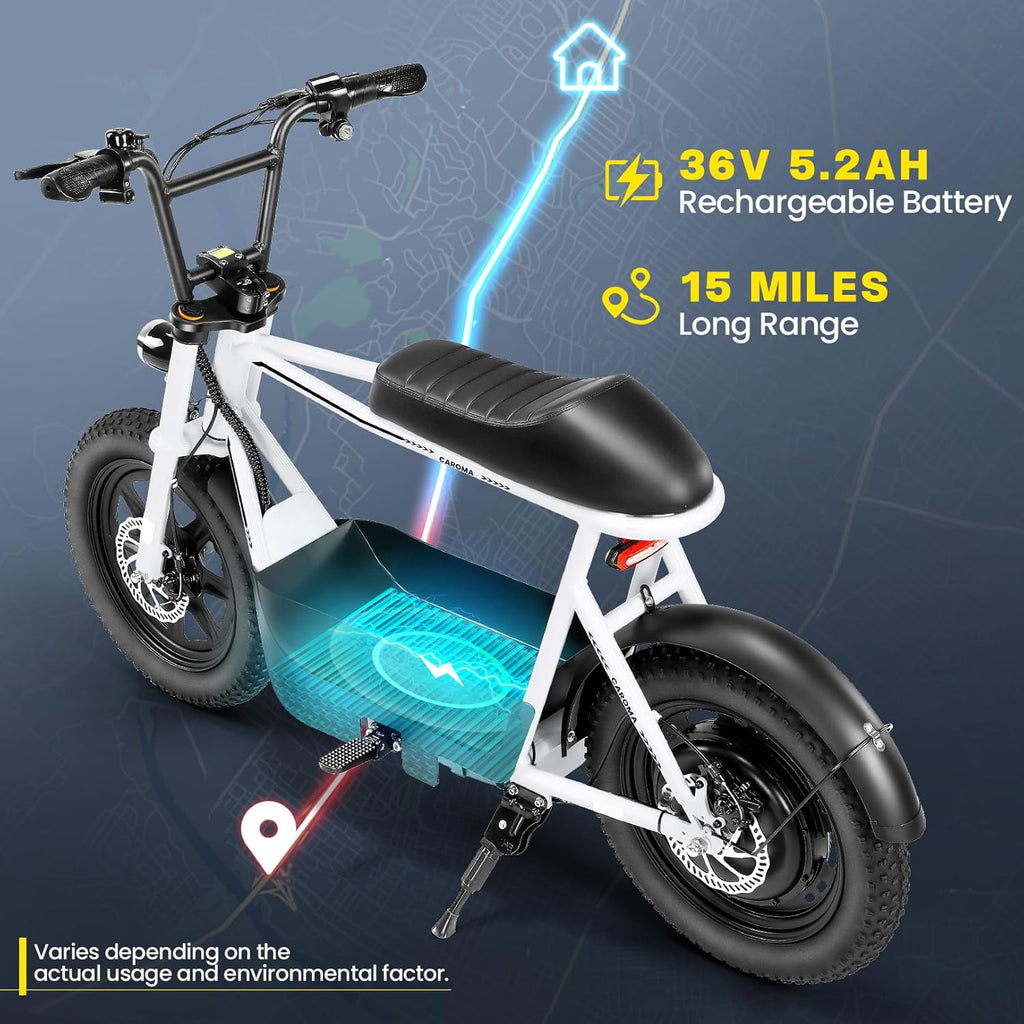 Peak 1200W/800W/500W Electric Scooter with Seat,16"×3" Fat Tire E bike