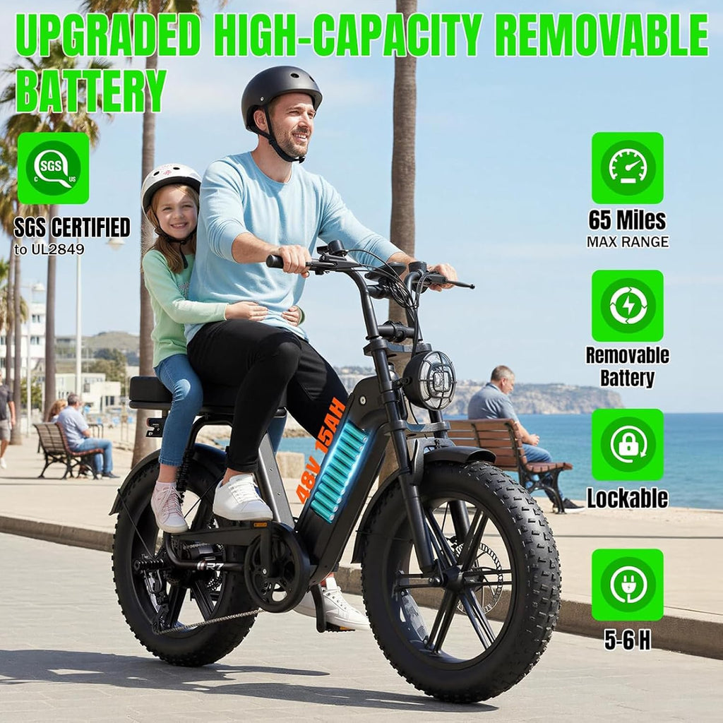 Electric Bike for Adults 1500W Peak 20" Fat Tire All-Terrain E-Bike 60/110 Miles Electric Dirt Bike