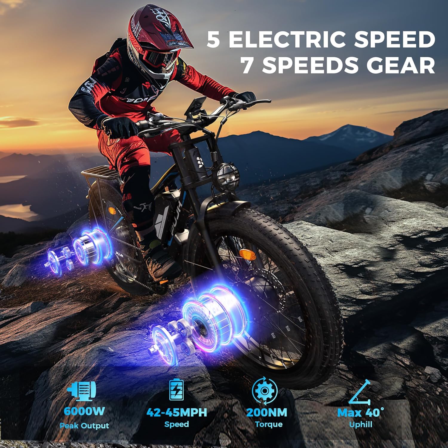 Electric Bike for Adult, 60V 20Ah Dual Motor Ebikes, Max 50MPH Up to 100 Miles