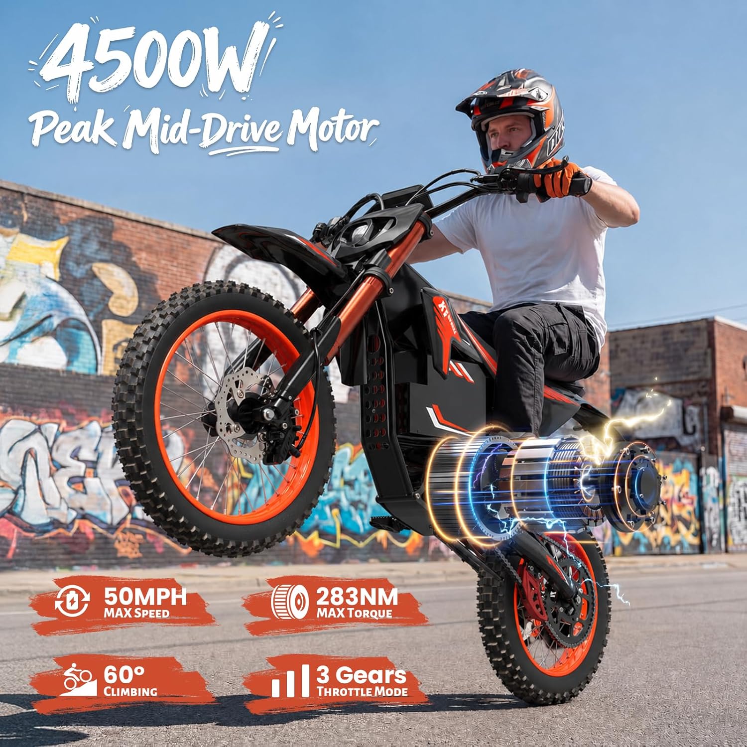 X1 Spark Electric Dirt Bike 4500W, 60V 28.8Ah