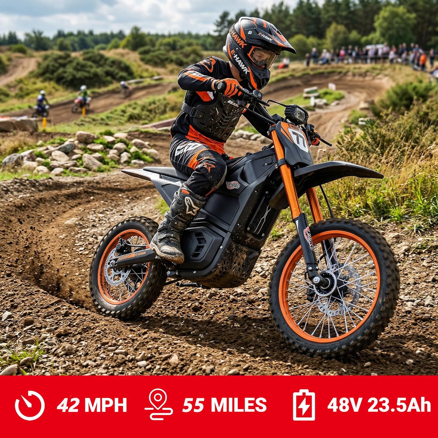 E‑Hawk 3500W Peak Power 48V Electric Dirt Bike for Teens & Adults