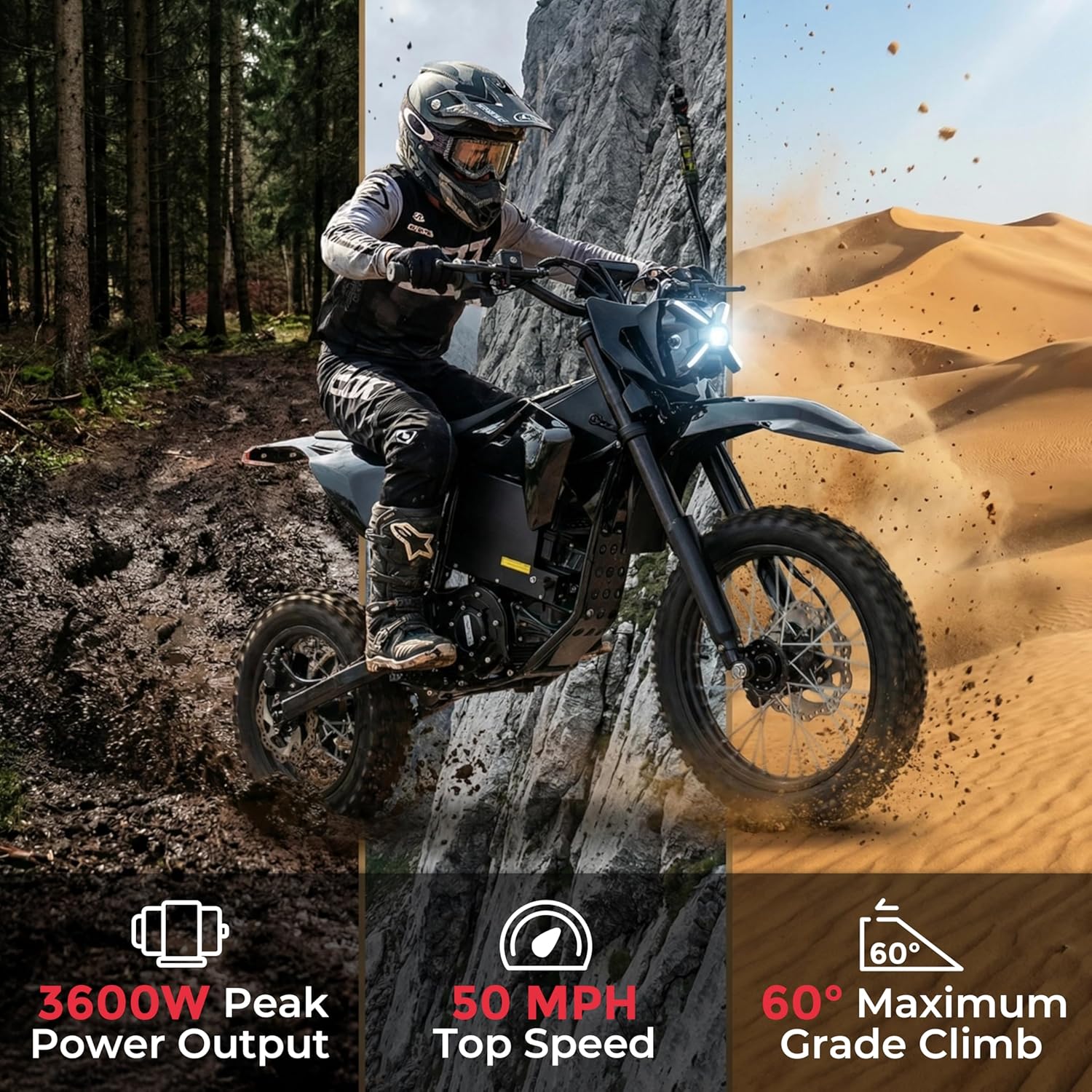 Electric Dirt Bike for Adults, 3600W Motor 50MPH Top Speed, Off-Road Motorcycle