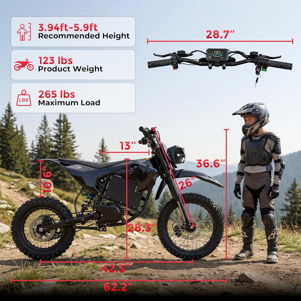 Electric Dirt Bike for Adults, 3600W Motor 50MPH Top Speed, Off-Road Motorcycle