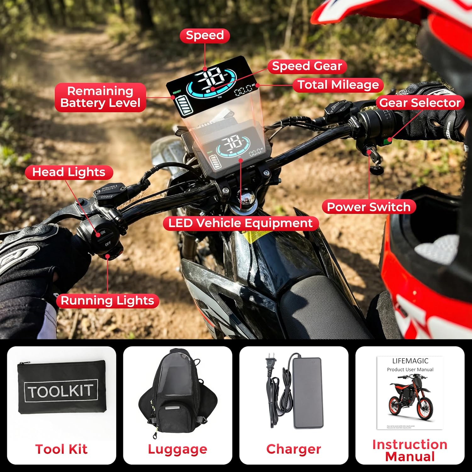 Electric Dirt Bike for Adults, 3600W Motor 50MPH Top Speed, Off-Road Motorcycle