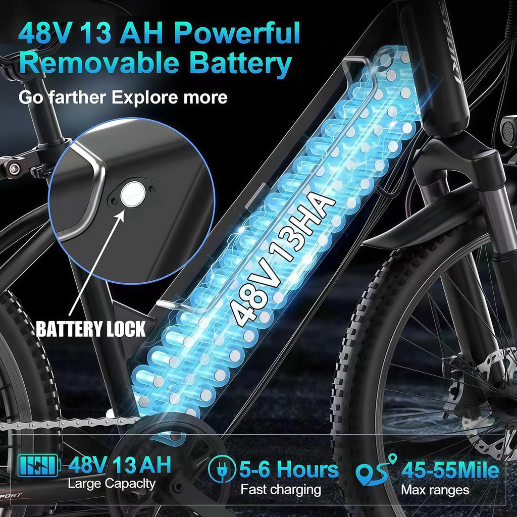 Electric Bike for Adults Teens,1500W Peak Ebike,60Miles 25MPH E Mountain Bike,26