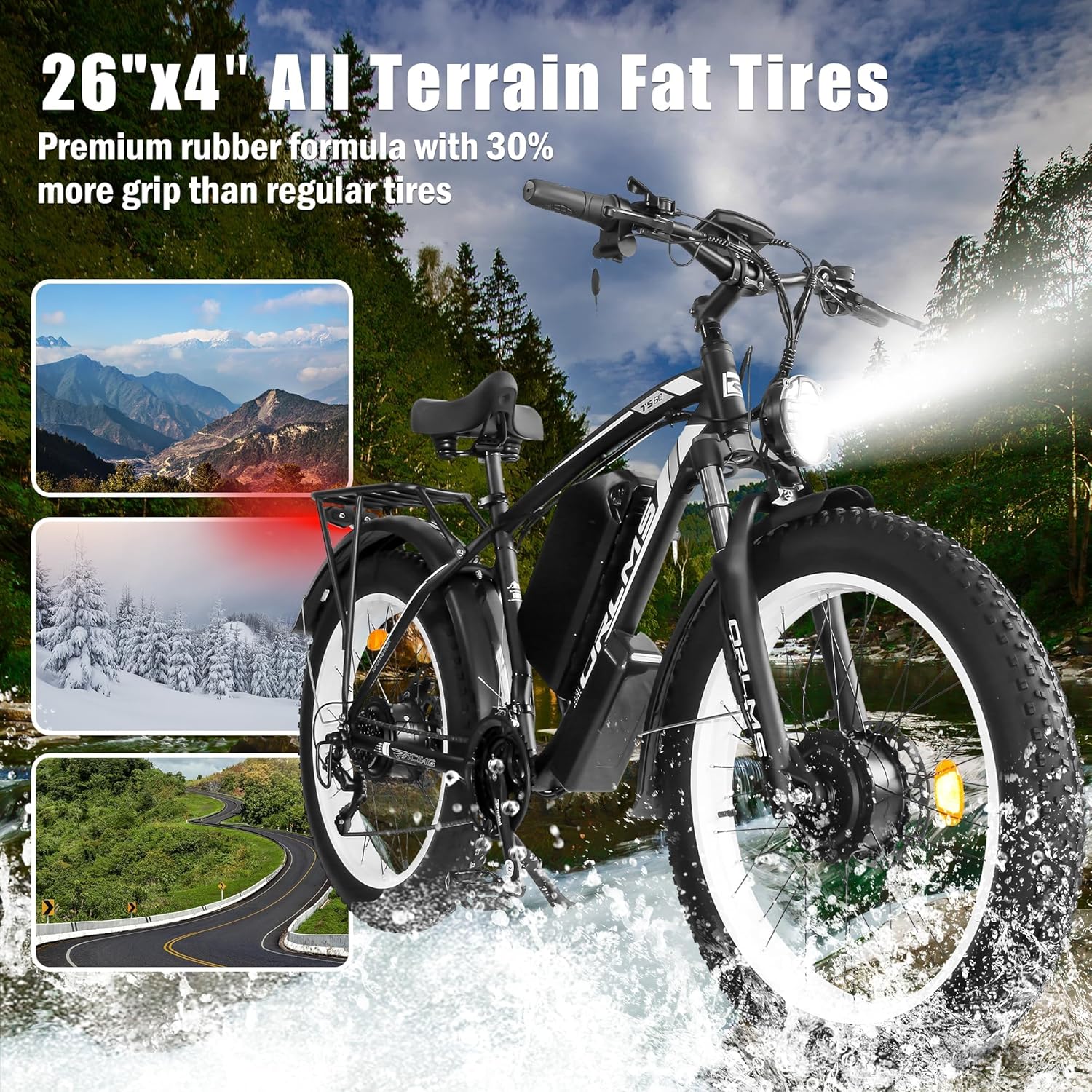 Electric Dirt Bike, 5000W Peak 60V/52V 25AH Dual Motor Ebike for Adult, 40-50MPH